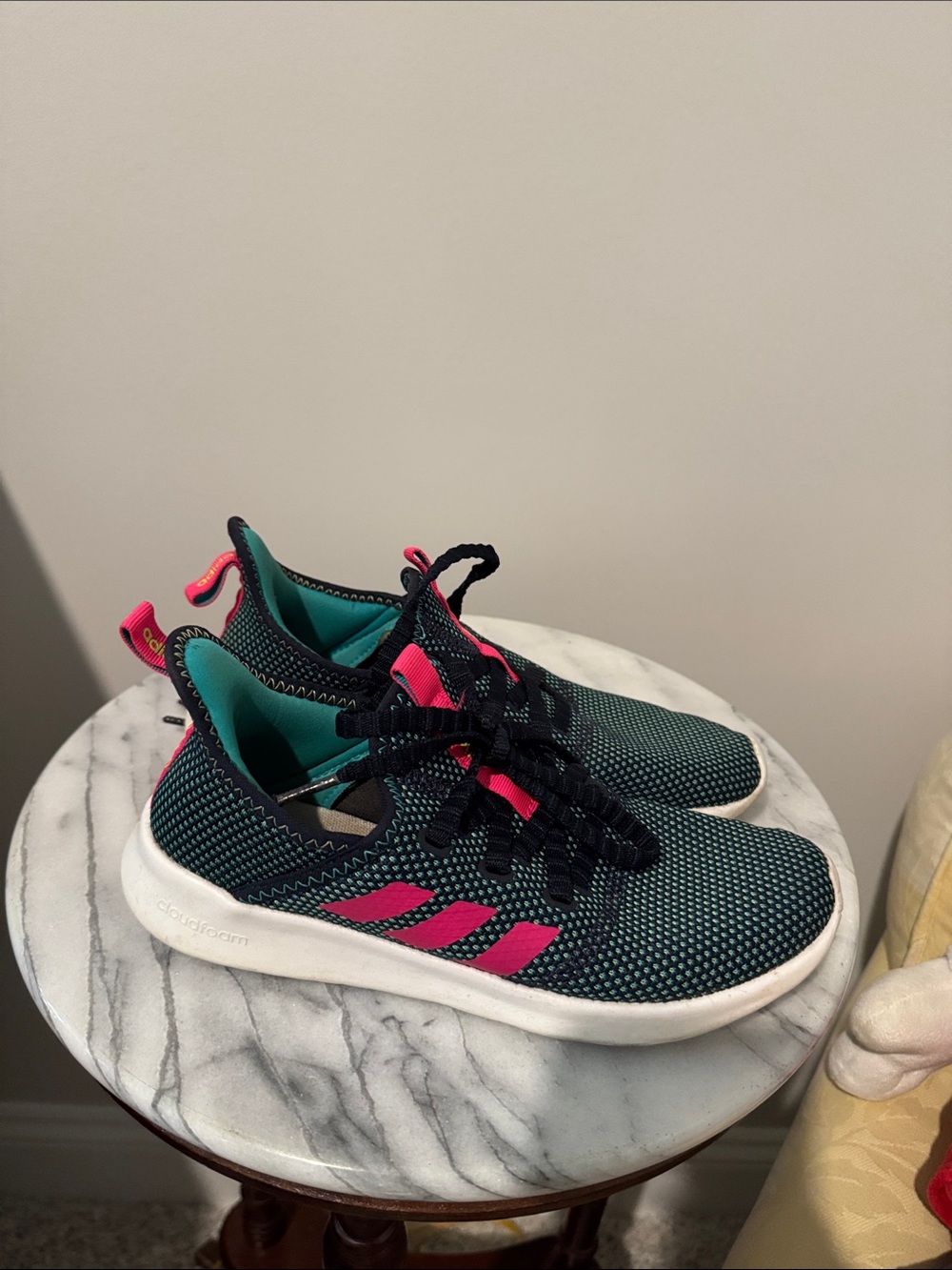 adidas Teal Knit Sneakers with Pink Accents